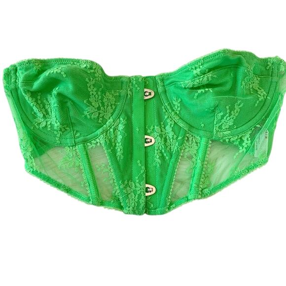 Out From Under Urban Outfitters Lace Corset Top Fairy Whimsical Green Neon NWOT - Picture 2 of 9